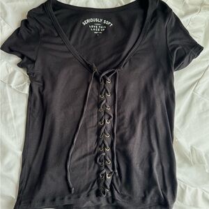 Aeropostale Black Tie Front Short Sleeve T-Shirt